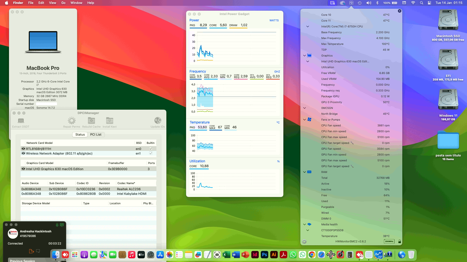 Success Hackintosh macOS Sonoma 14.7.2 Build 23H311 in Dell Inspiron G3 15-3579